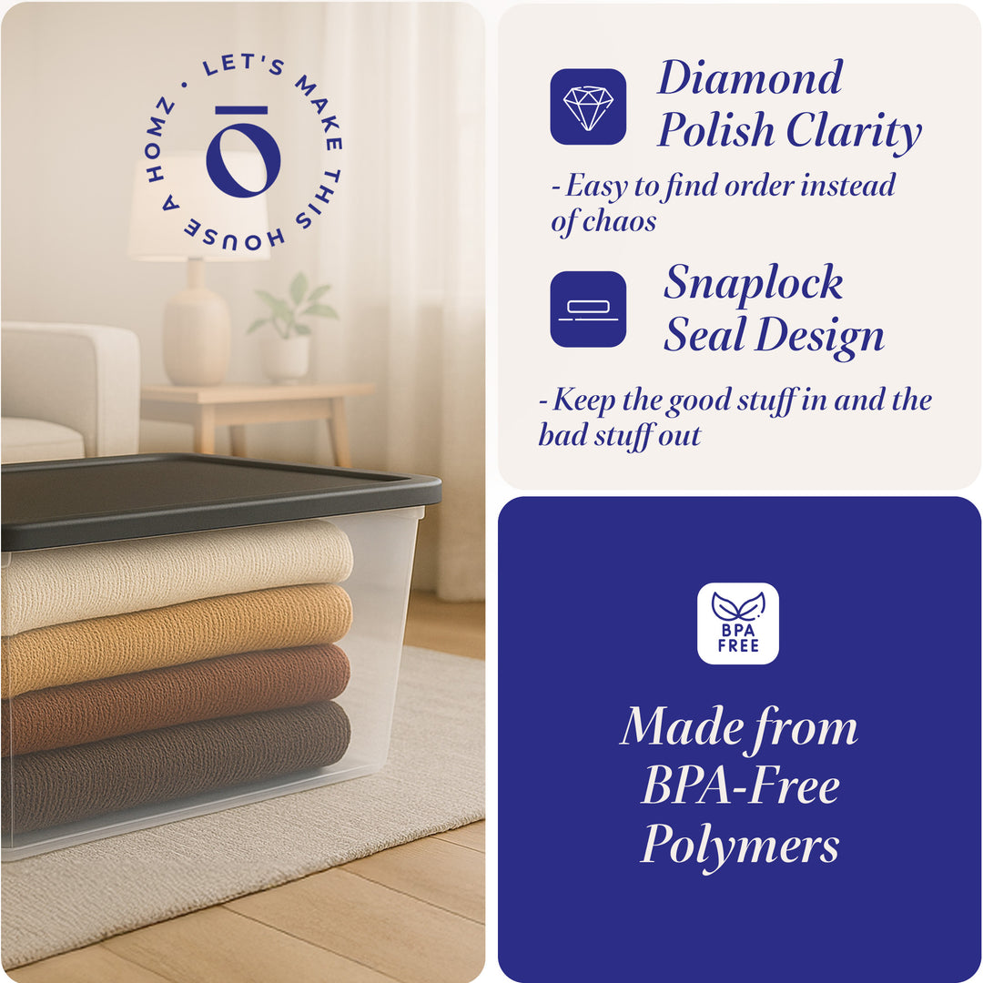 Homz 56 Qt Stackable Plastic Storage Container w/Snaplock Lid, Gray (4 Pack) - VMInnovations