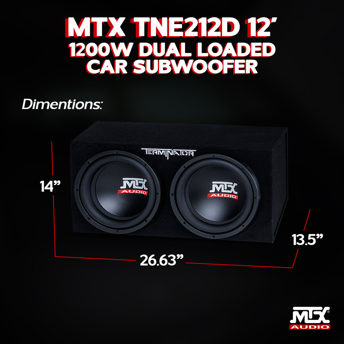 MTX TNE212DV 12-Inch 2000-Watt Max Car Audio Dual Loaded Subwoofer Box Enclosure (Refurbished)