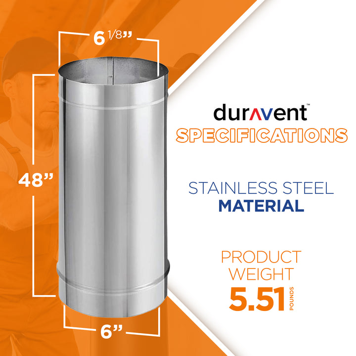 DuraVent DuraBlack Stainless Steel Single Wall Stove Pipe, 48x6 Inch (Open Box)