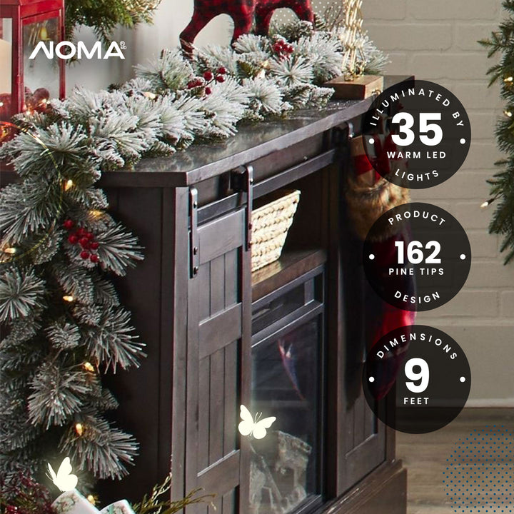 Noma Snow Dusted Berry 9 Ft Pre Lit Garland Home Holiday Mantle Decor (Used) - VMInnovations
