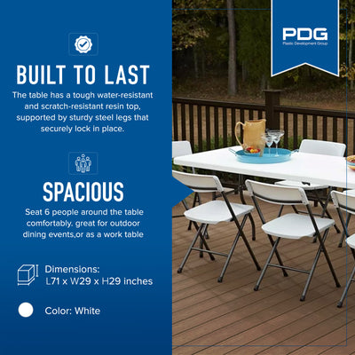 Plastic Development Heavy Duty 6 Foot Straight Banquet Table, White (Open Box) - VMInnovations
