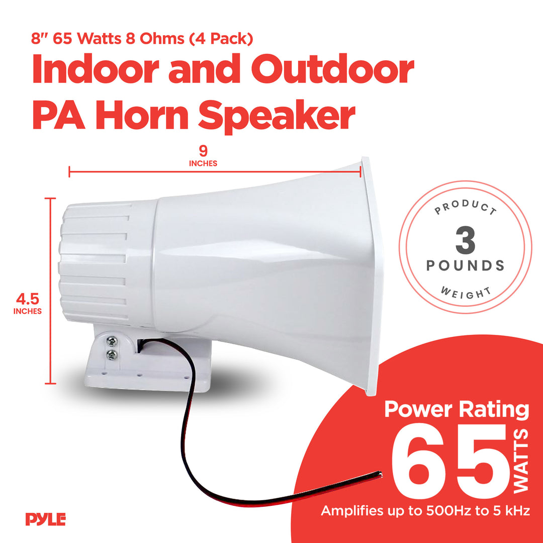 Pyle 8" 65 Watts 8 Ohms Indoor and Outdoor PA Horn Speaker, White (4 Pack) - VMInnovations