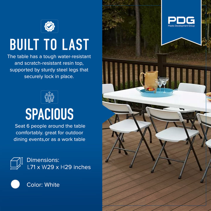 Plastic Development Heavy Duty 6 Foot Straight Banquet Table, White (Open Box)