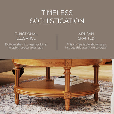 Maven Lane Pullman Traditional Round Wooden Coffee Table, Natural Finish (Used) - VMInnovations