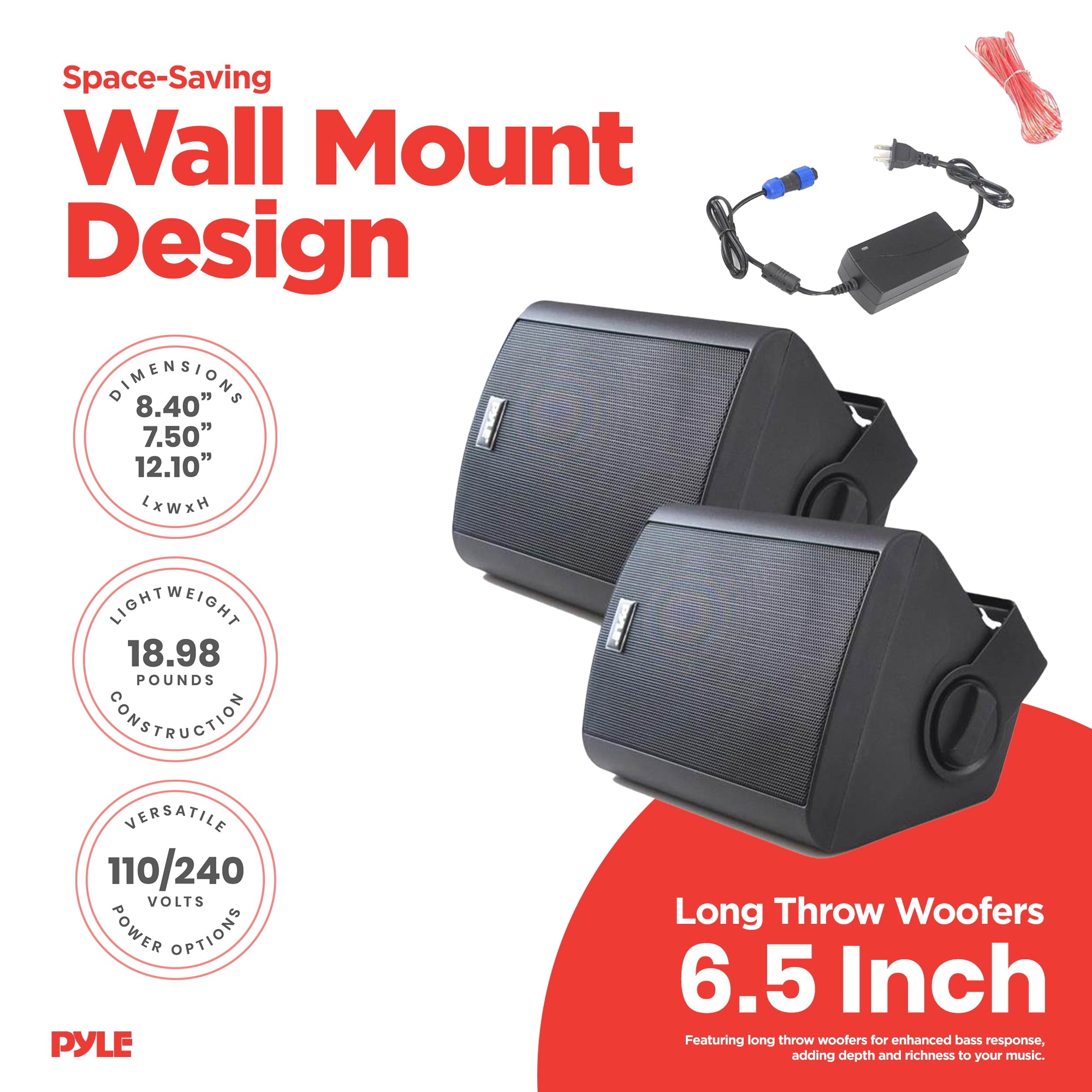 Pyle Audio Wall Mount 6.5" Waterproof Bluetooth Indoor & Outdoor Speaker System - VMInnovations