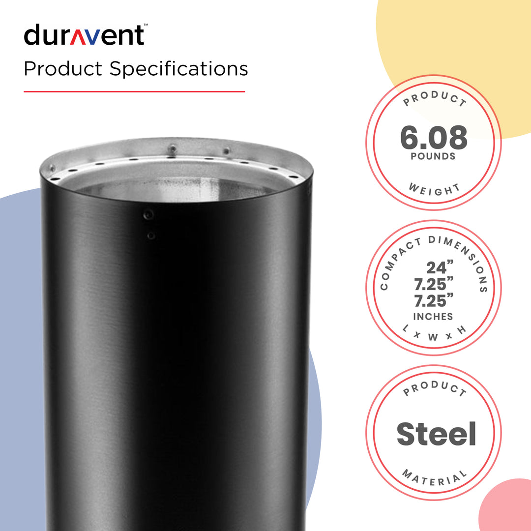 DuraVent DVL 6DVL-24 6 Inch Galvanized Steel Double Wall Stove Pipe, Black