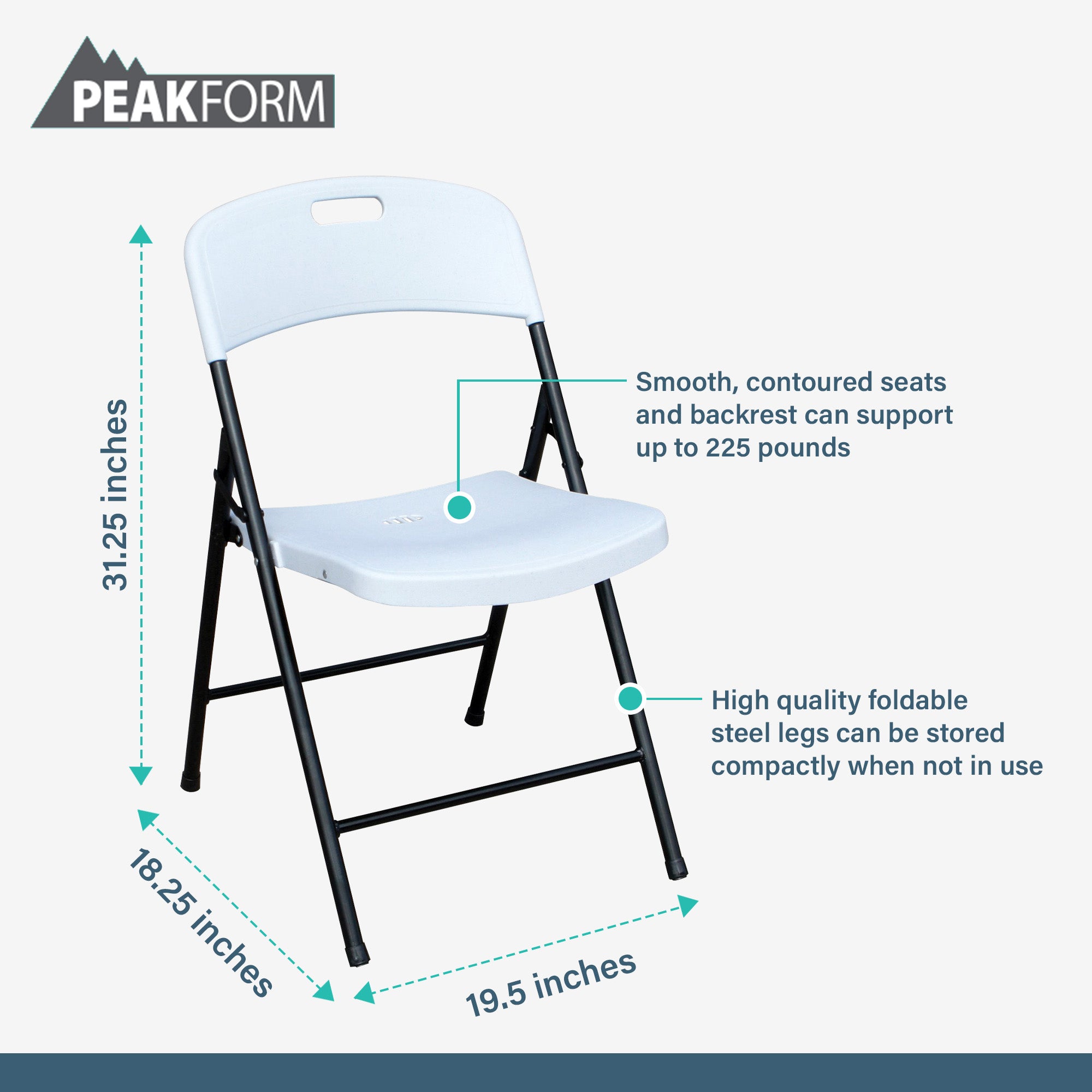 Peakform Plastic Folding Chair, Indoor Outdoor Seating, 4 Pack, White (Used) - VMInnovations