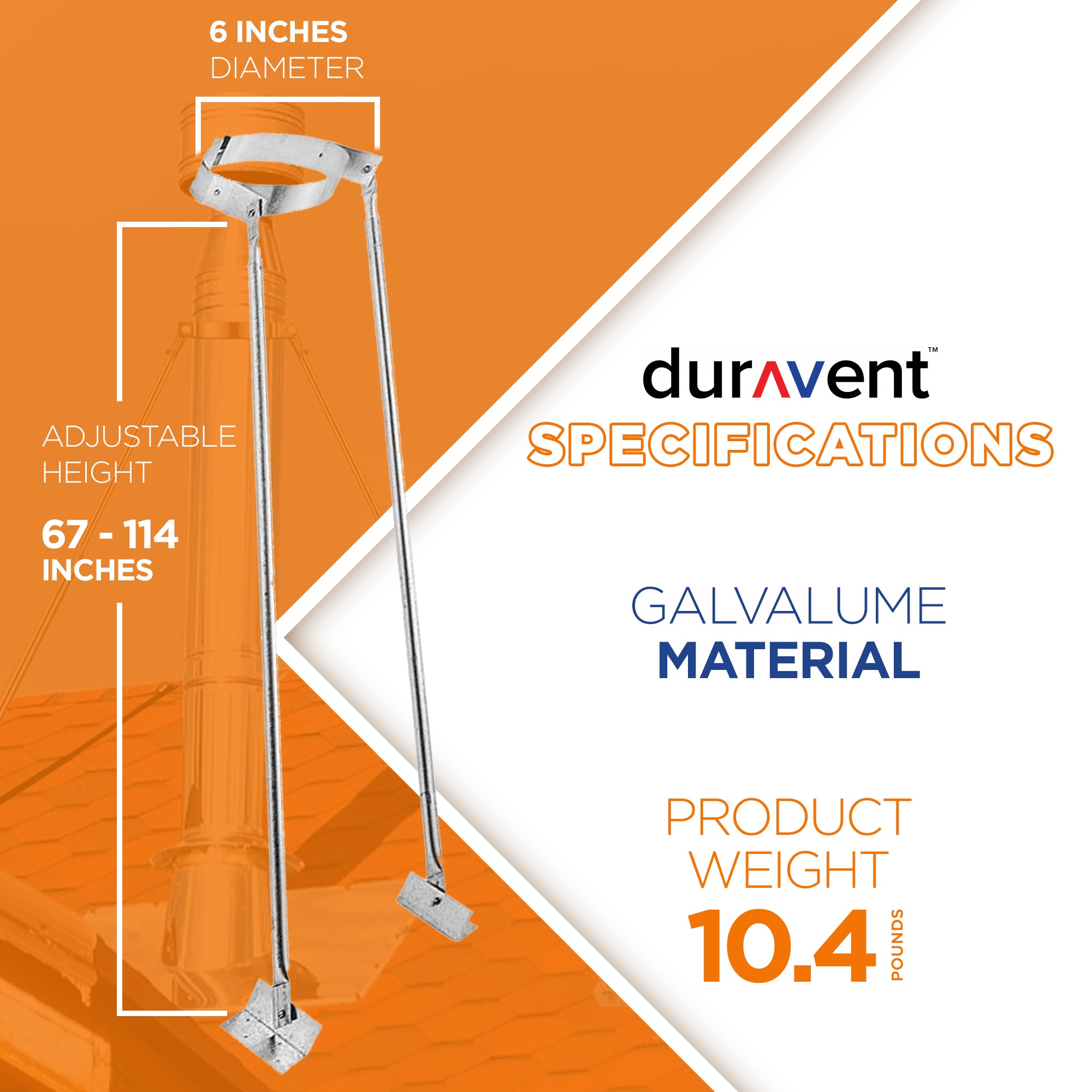 DuraVent Extended Roof Bracket Chimney Support Brace, 6" Diameter (Open Box) - VMInnovations