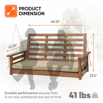 Jack Post Corp 4ft Cushioned Hardwood Swing with Chains, Brown (Open Box) - VMInnovations