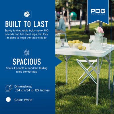 Plastic Development Steel Frame Foldable 34-inch Card Table, White (Open Box) - VMInnovations