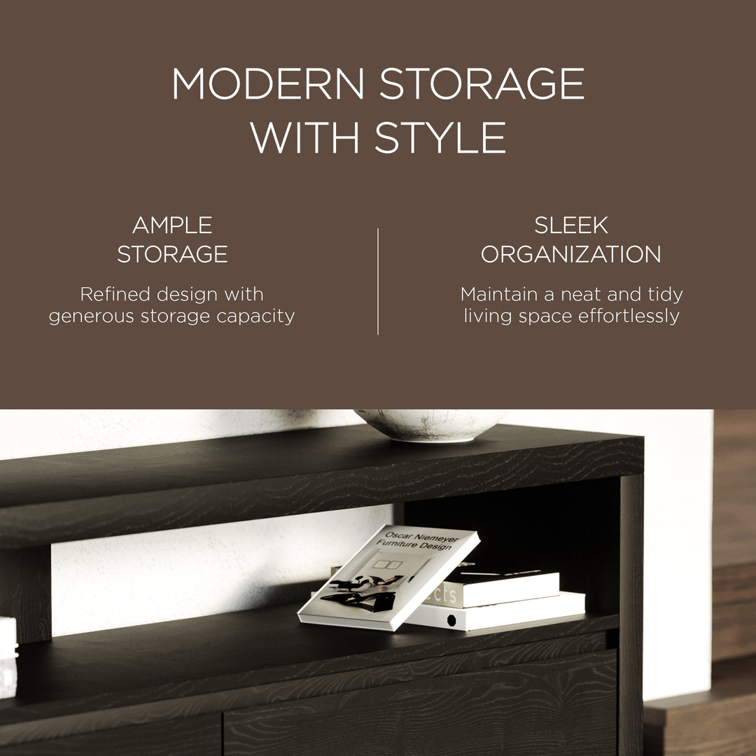 Maven Lane Ada Contemporary Wooden Media Unit in Refined Black Finish (Open Box) - VMInnovations