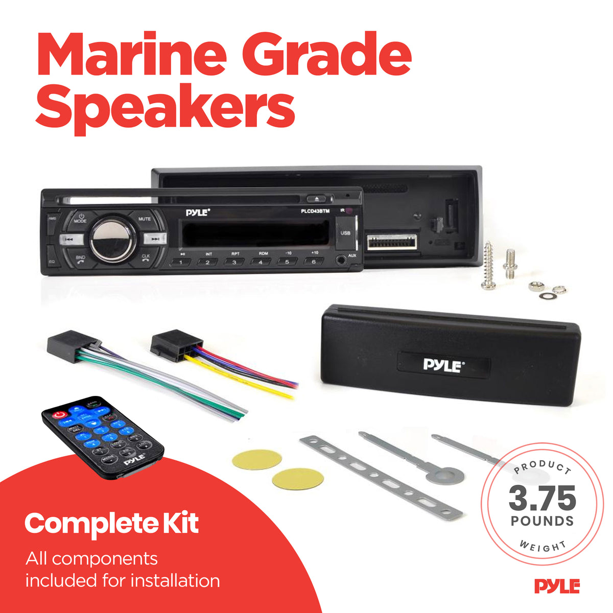 Pyle Single DIN Marine Bluetooth Stereo Receiver & CD Player with Remote, Black - VMInnovations
