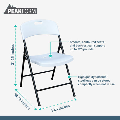 Peakform Plastic Folding Chair, Indoor Outdoor Seating, 4 Pack, White