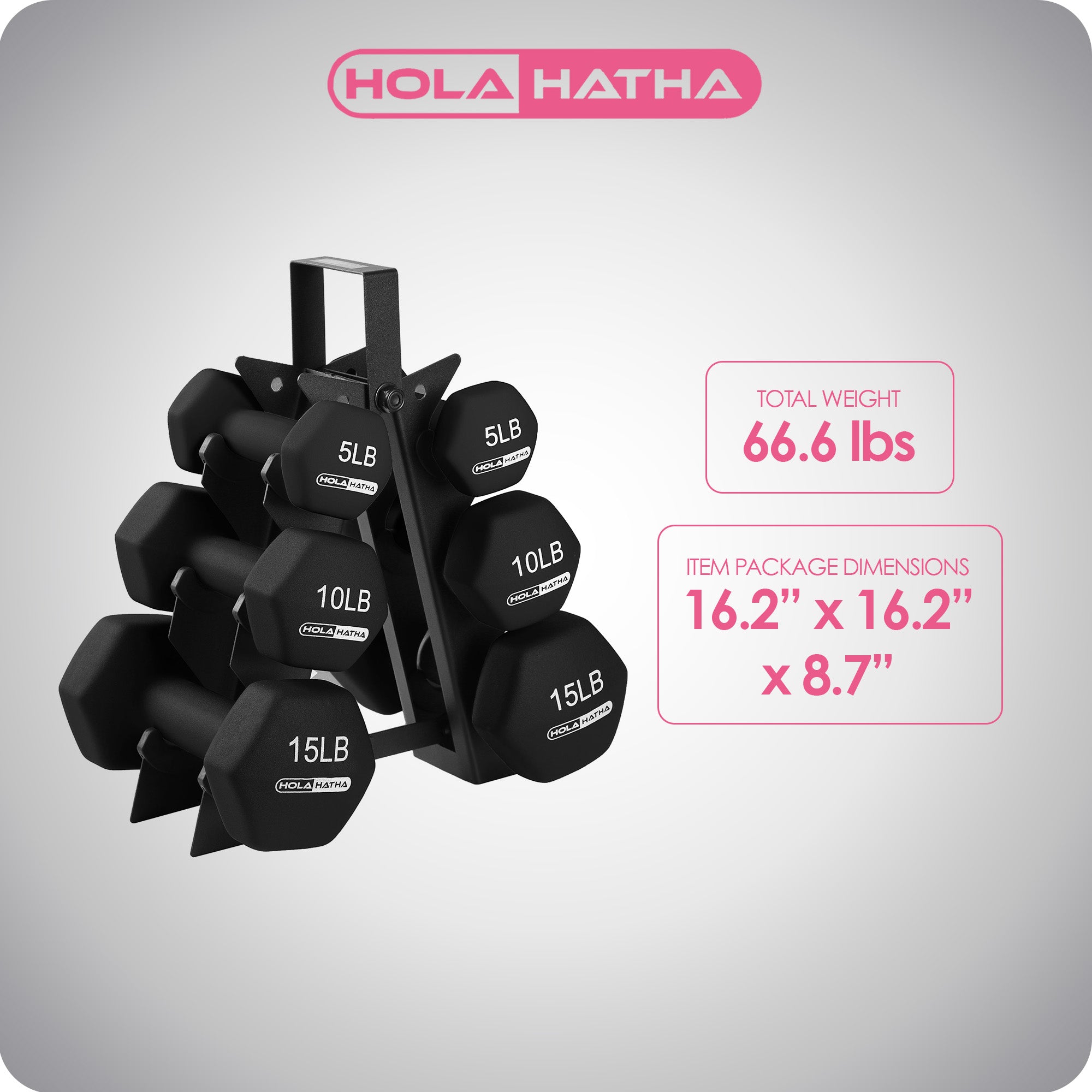 HolaHatha 5, 10, & 15lbs Neoprene Dumbbell Free Hand Weight Set w/Rack(Open Box) - VMInnovations