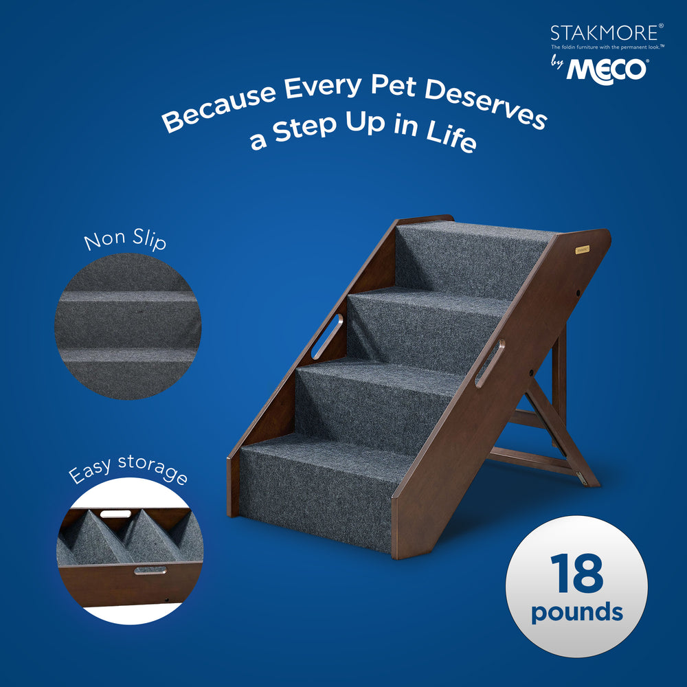 MECO Stakmore Foldable Pet Steps w/Solid Hardwood Construction, Espresso (Used) - VMInnovations
