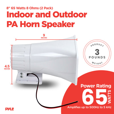 Pyle 8" 65 Watts 8 Ohms Indoor and Outdoor PA Horn Speaker, White (2 Pack) - VMInnovations