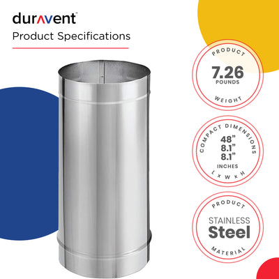 DuraVent DuraBlack Stainless Steel Single Wall Stove Pipe, 48 x 8" (Open Box)