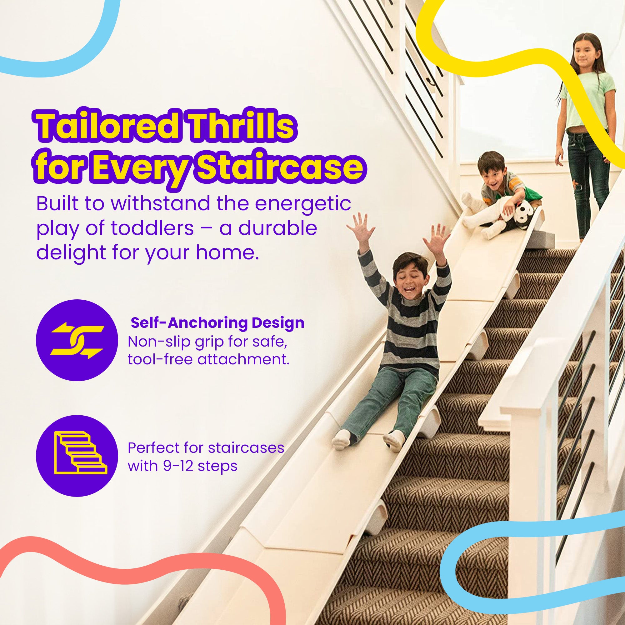 Stairslide Original Stair Mounted Kids Slide 4-Pack for 9 - 12 Stairs (Open Box) - VMInnovations