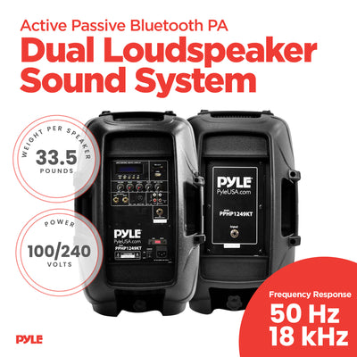 Pyle Active Bluetooth PA Dual Loudspeaker Sound System + Microphones (Open Box) - VMInnovations