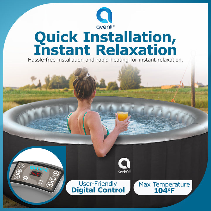 JLeisure Avenli 686 Liter 49 inch 3 Person Inflatable Round Hot Tub Spa, Black - VMInnovations