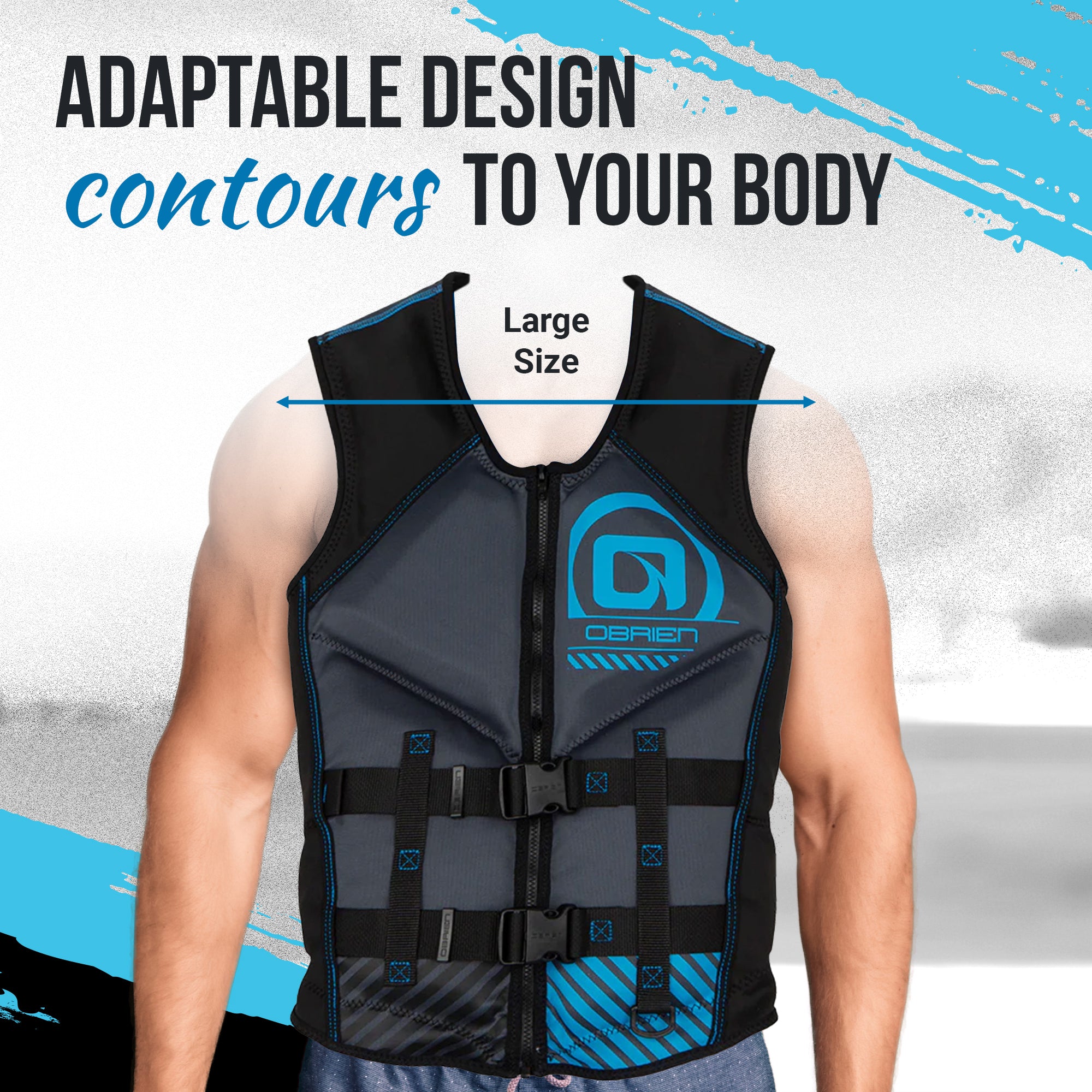 O'Brien Men's Recon L Life Jacket with Split Back Panel and BioLite Inner, Blue (Open Box) - VMInnovations