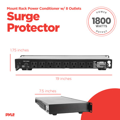 Pyle 1800 Watt Mount Rack Power Conditioner Surge Protector 8 Outlets (Open Box)