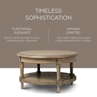 Maven Lane Pullman Round Wooden Coffee Table in Antiqued Grey Finish (Damaged) - VMInnovations