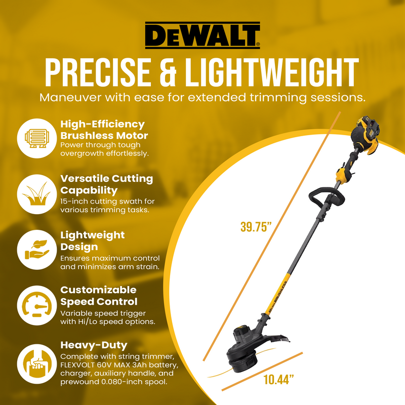 DEWALT FLEXVOLT Cordless 60V MAX Brushless String Trimmer with 2 Speed Control