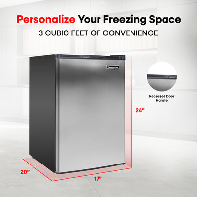 Magic Chef 3 Cubic Foot Deep Small Mini Upright Freezer, Stainless Steel (Used) - VMInnovations