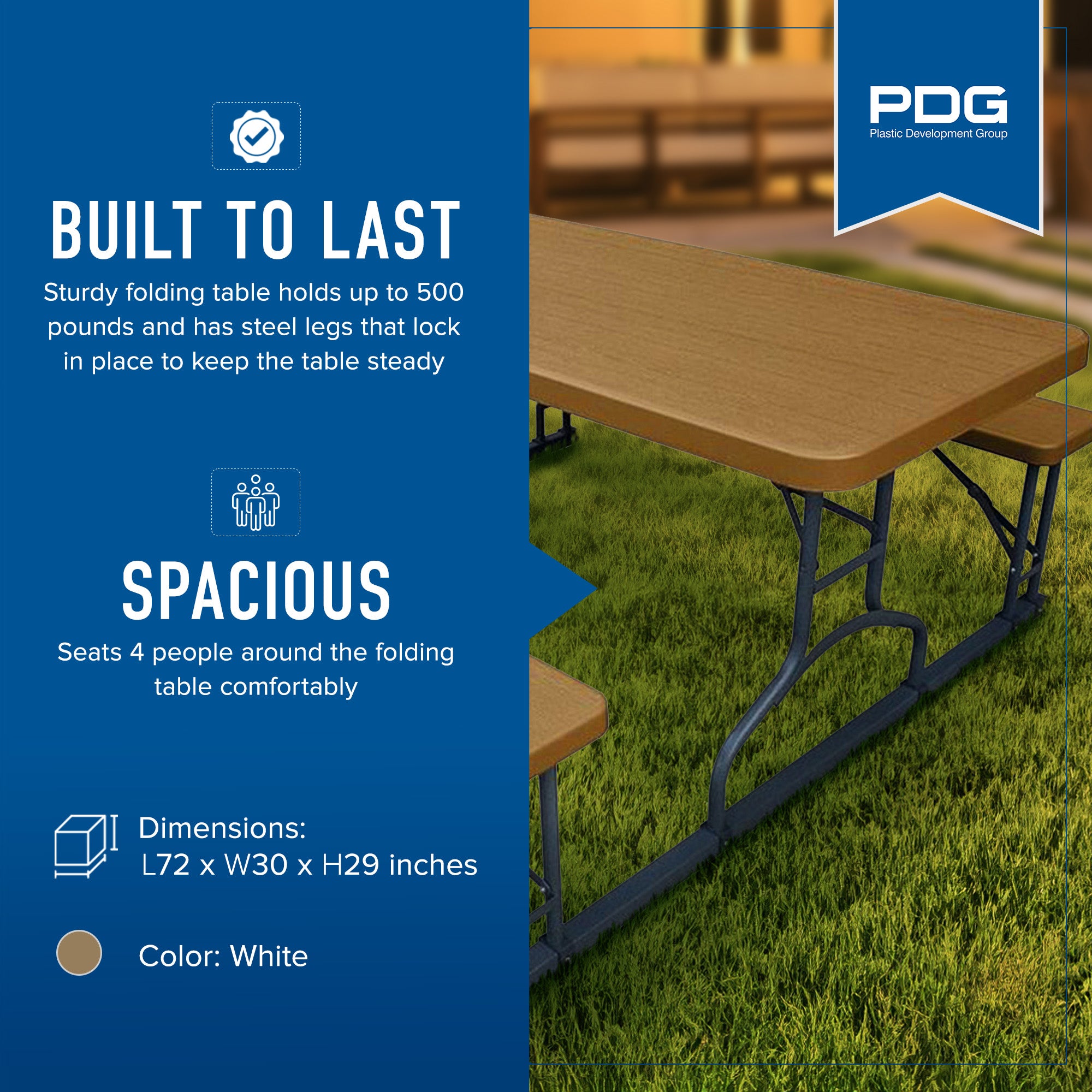 Plastic Development Group 6 Foot Picnic Table for Indoor and Outdoor Use, Brown - VMInnovations