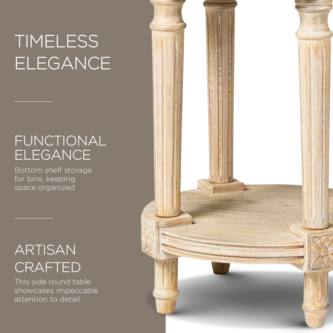 Maven Lane Traditional Wooden Side Table in Antiqued White Finish (Open Box) - VMInnovations