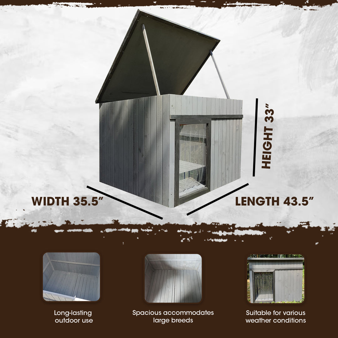 Rugged Ranch XL Dog House, Wood Outdoor Shelter w/ Hinged Roof & Removable Floor - VMInnovations