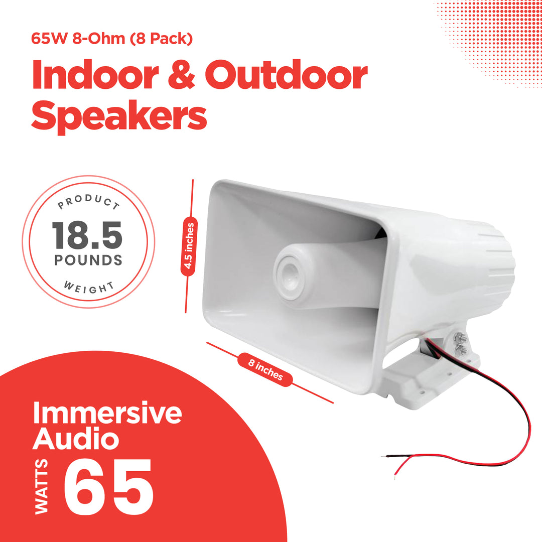 8) NEW PYLE PHSP5 8" 65W 8-Ohm Indoor & Outdoor PA Horns Speakers White Audio - VMInnovations