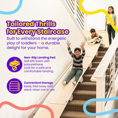 Stairslide Set of 4 Stair Mounted Kids Indoor Slide & Non-Slip Foam Landing Pad - VMInnovations