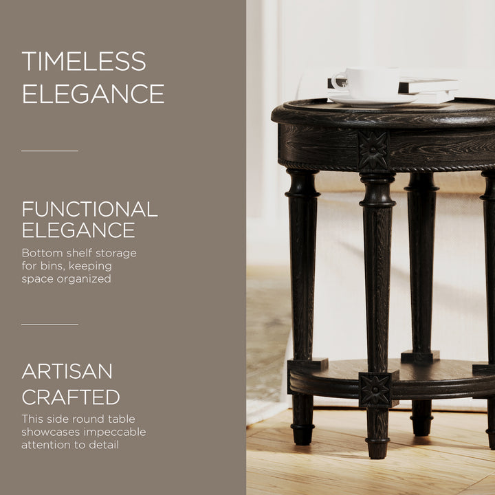 Maven Lane Traditional Round Wooden Side Table in Antiqued Black Finish (Used) - VMInnovations