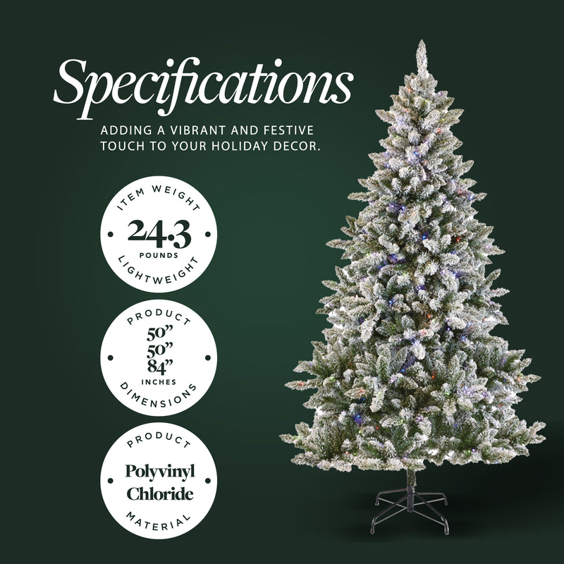 NOMA Cypress 7 ft White Multi-Color LED Pre-Lit Flocked Artificial Christmas Tree