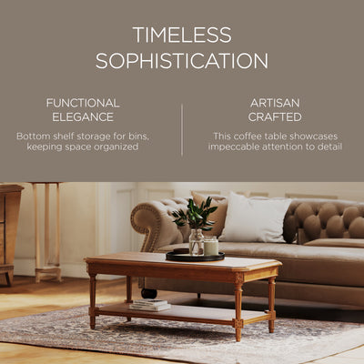 Maven Lane Pullman Traditional Wood Coffee Table, Antiqued Natural Finish (Used) - VMInnovations