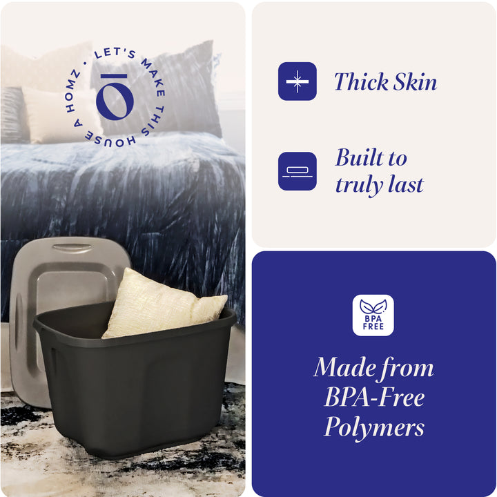 Homz 6610BKTS.10 10 Gallon Durable Molded Plastic Storage Bin with Secure Lid
