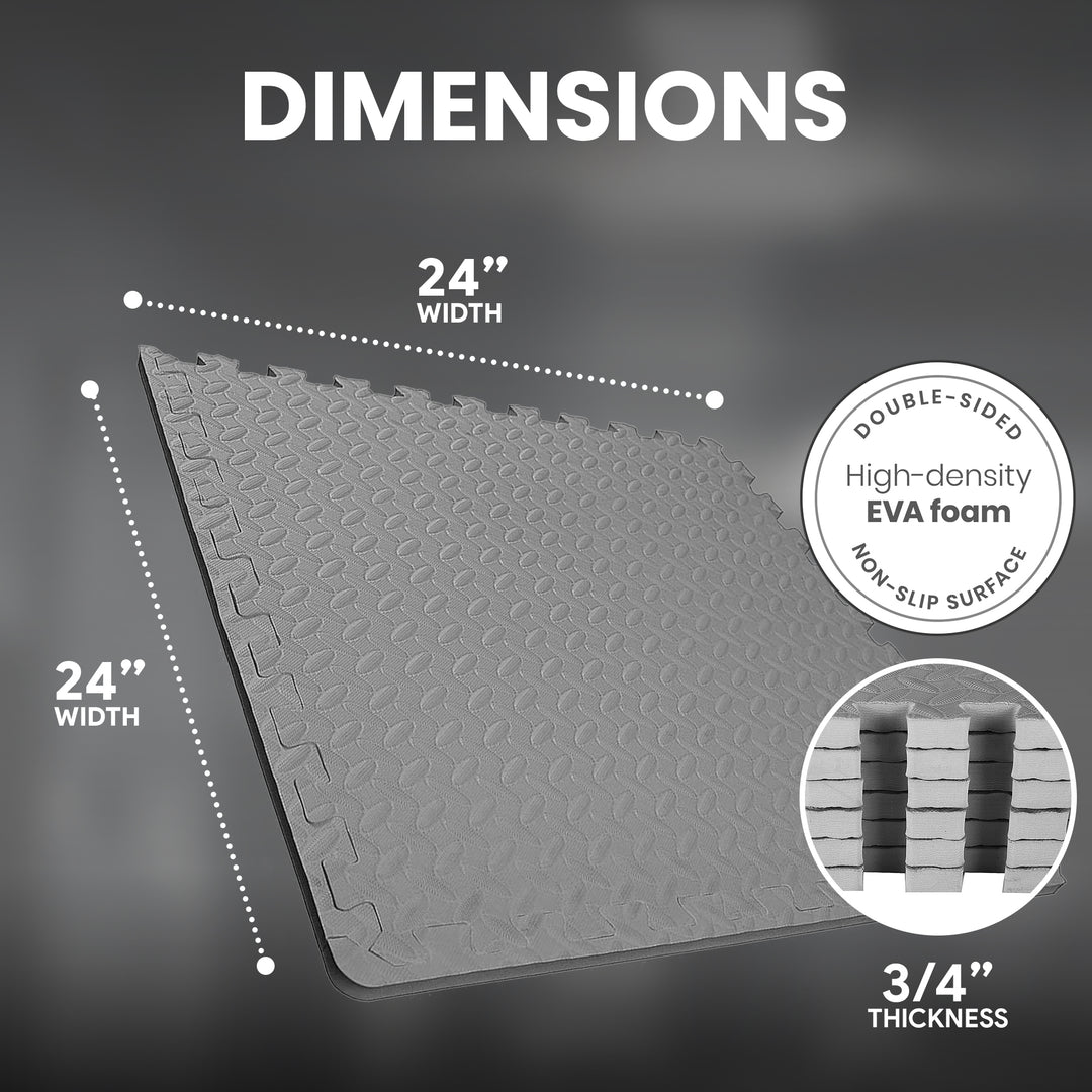 BalanceFrom Fitness 24 Sq Ft Interlocking EVA Foam Exercise Mat Tiles, Gray