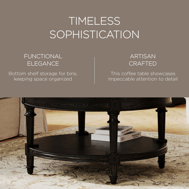 Maven Lane Pullman Traditional Round Coffee Table, Antiqued Black Finish (Used) - VMInnovations