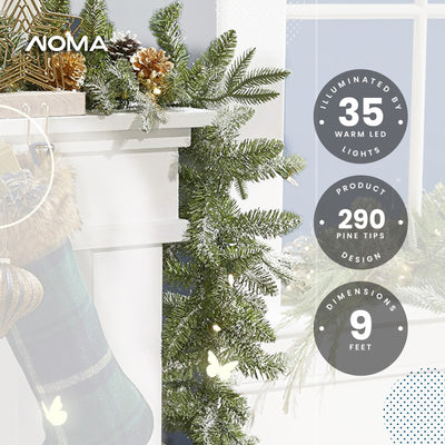 NOMA 9' Pre-Lit Flocked Frosted Fir Christmas Garland with 35 Warm White Lights - VMInnovations