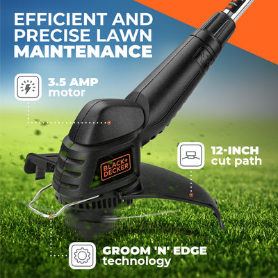 Black and Decker 2-in-1 Metal Electric Trimmer & Edger with 3.5 Amp Motor, Black - VMInnovations