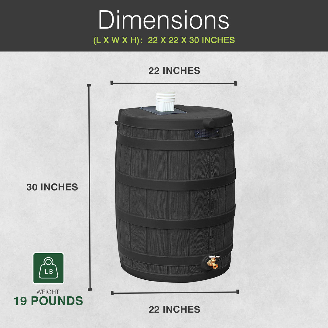 Good Ideas Rain Wizard 50 Gallon Plastic Rain Barrel Water Collector, Black