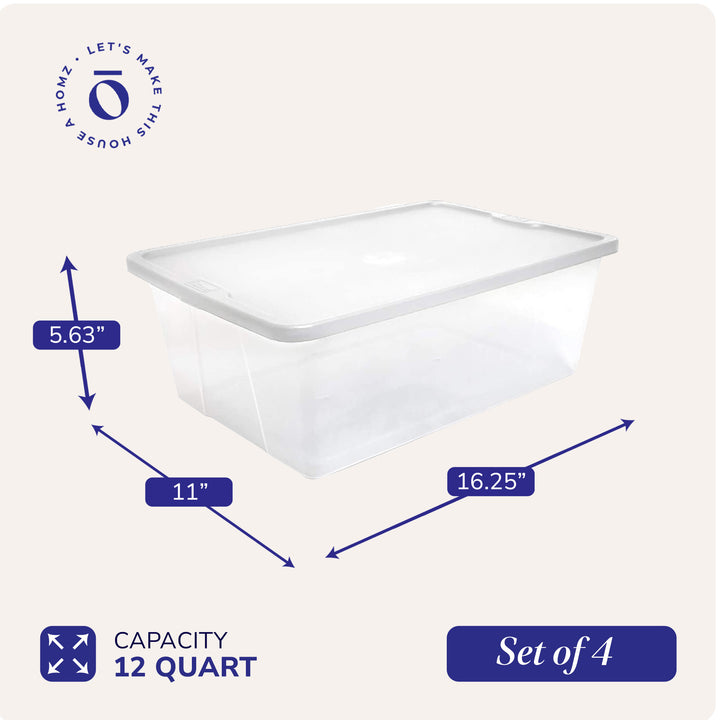 Homz 12 Qt Snaplock Clear Plastic Storage Bin with Secure Lid, 4 Pack (Used)