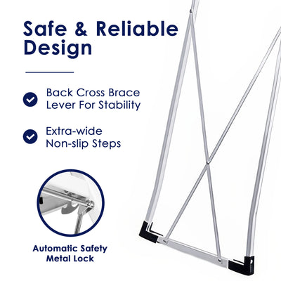 Delxo Alloy Steel Folding 4 Step Stool Portable Ladder w/ Hand Grip, White(Used) - VMInnovations