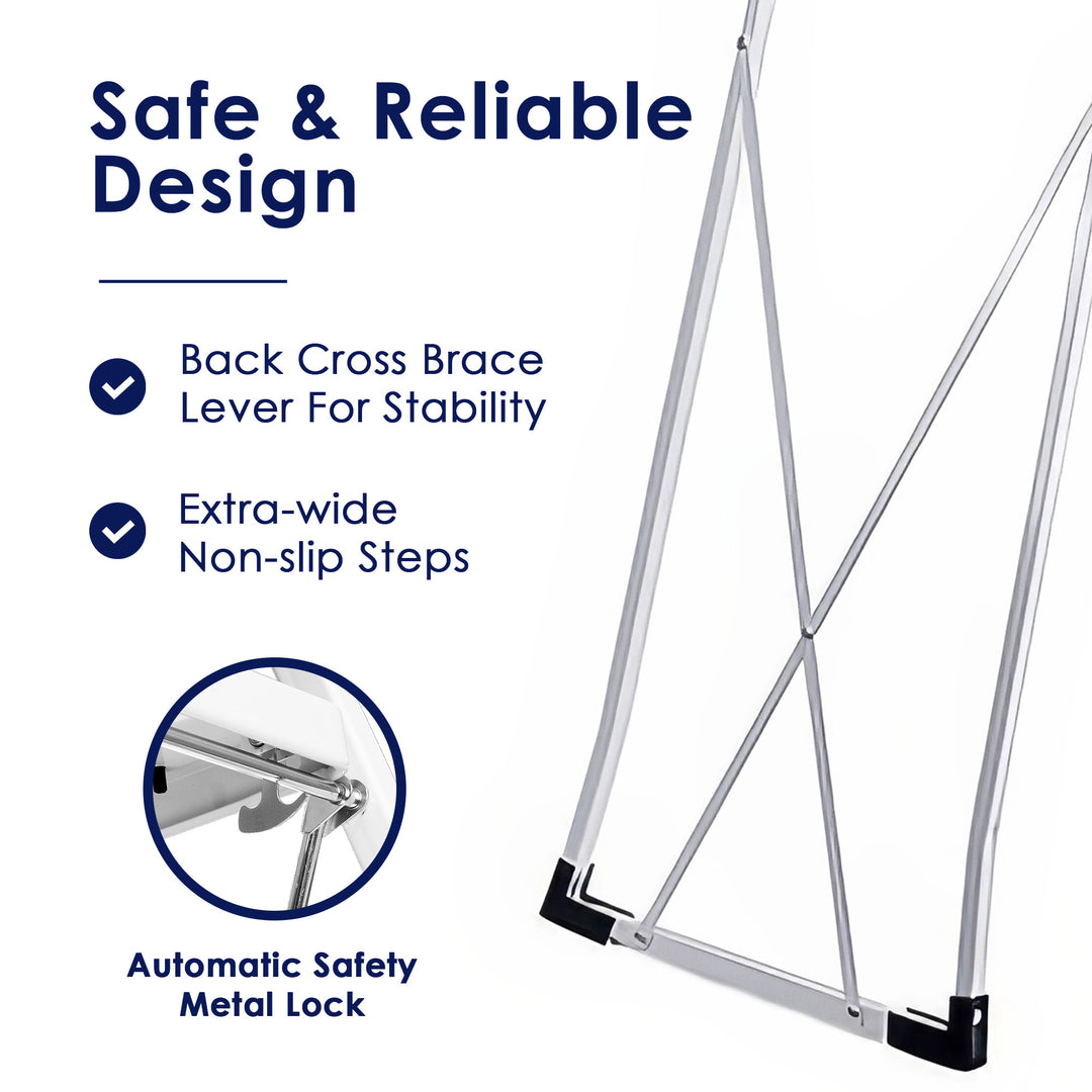 Delxo Steel Non-Slip Folding 4 Step Ladder with Hand Grip, White (Open Box) - VMInnovations