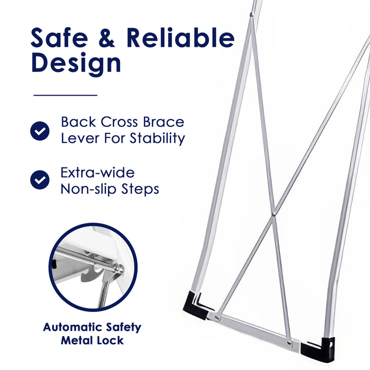 Delxo Steel Non-Slip Folding 4 Step Ladder with Hand Grip, White (Open Box) - VMInnovations