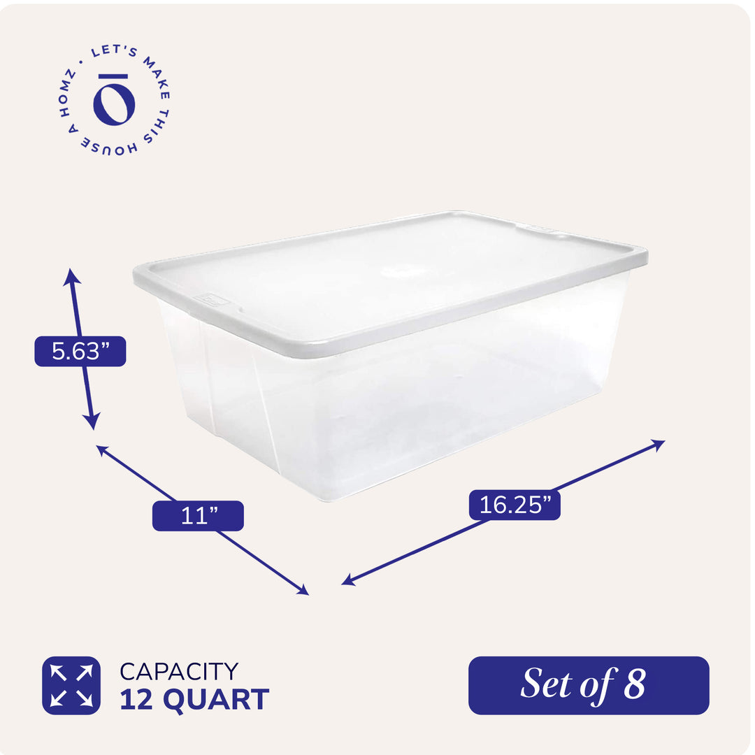 Homz 12 Qt Snaplock Clear Plastic Storage Container Bin with Secure Lid (8 Pack)