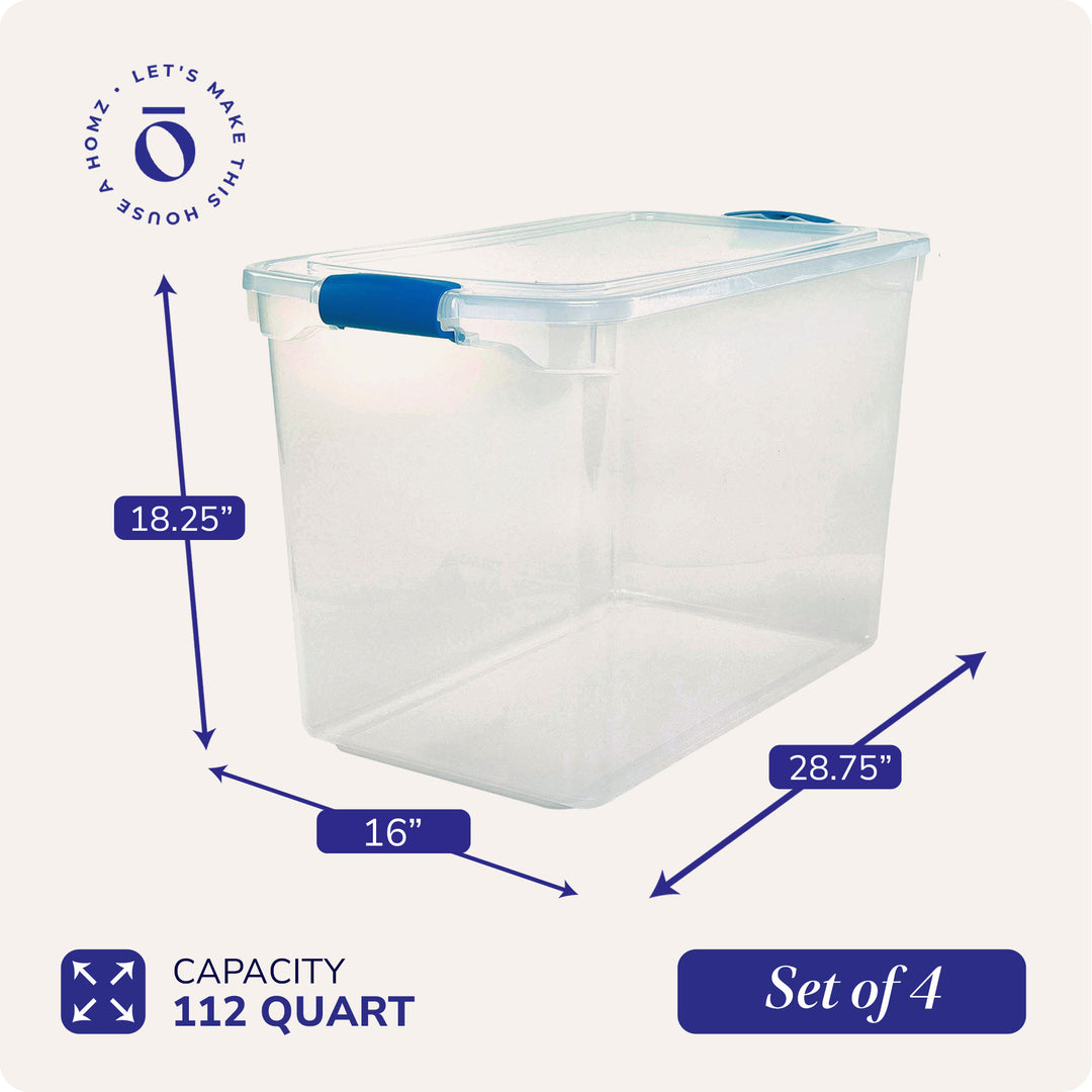 Homz 112 Quart Heavy Duty Modular Stackable Storage Containers, Clear, 4 Pack