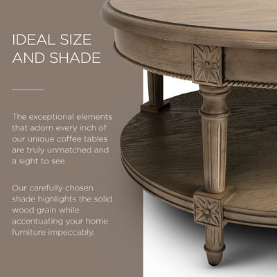Maven Lane Traditional Round Wooden Coffee Table Antiqued Grey Finish(Open Box) - VMInnovations